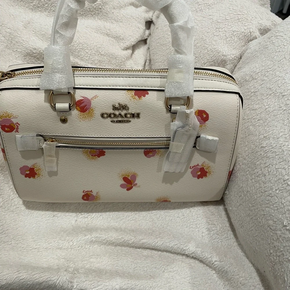 Coach Cream Floral Satchel with Pink and Red Accents - Picture 3 of 3